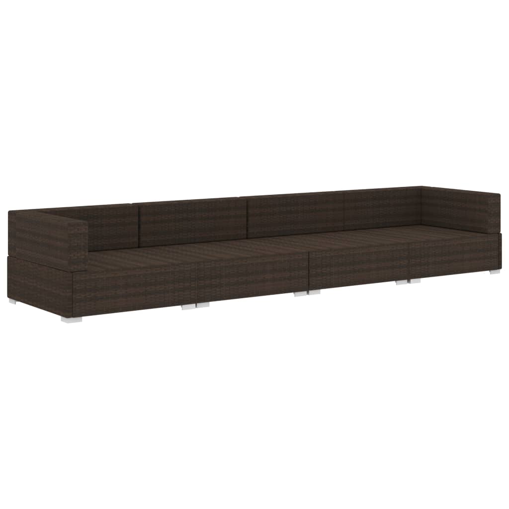 vidaXL 4-częściowa sofa do ogrodu, z poduszkami, polirattan, brązowa