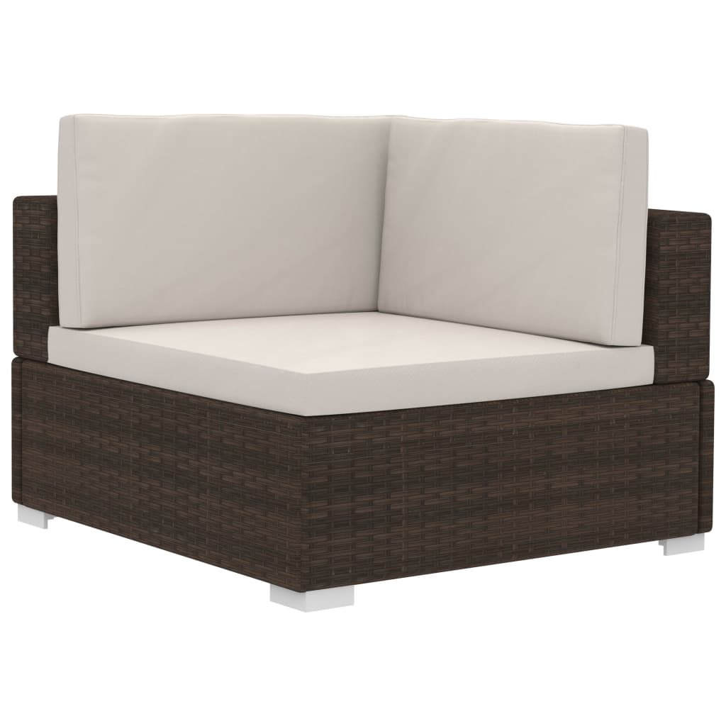 vidaXL 4-częściowa sofa do ogrodu, z poduszkami, polirattan, brązowa