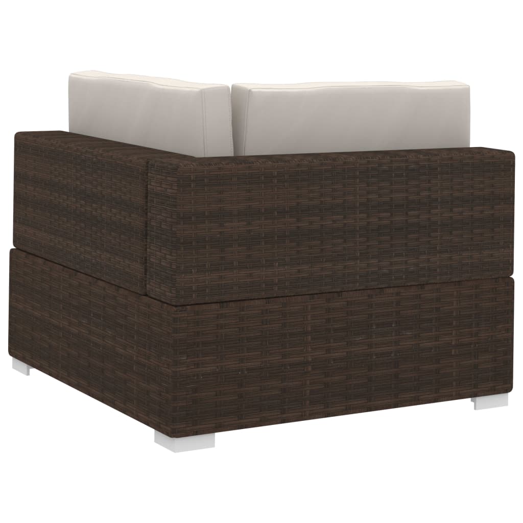 vidaXL 4-częściowa sofa do ogrodu, z poduszkami, polirattan, brązowa