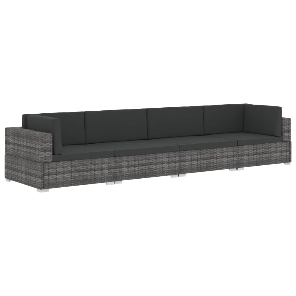 vidaXL 4-częściowa sofa do ogrodu, z poduszkami, polirattan, szara