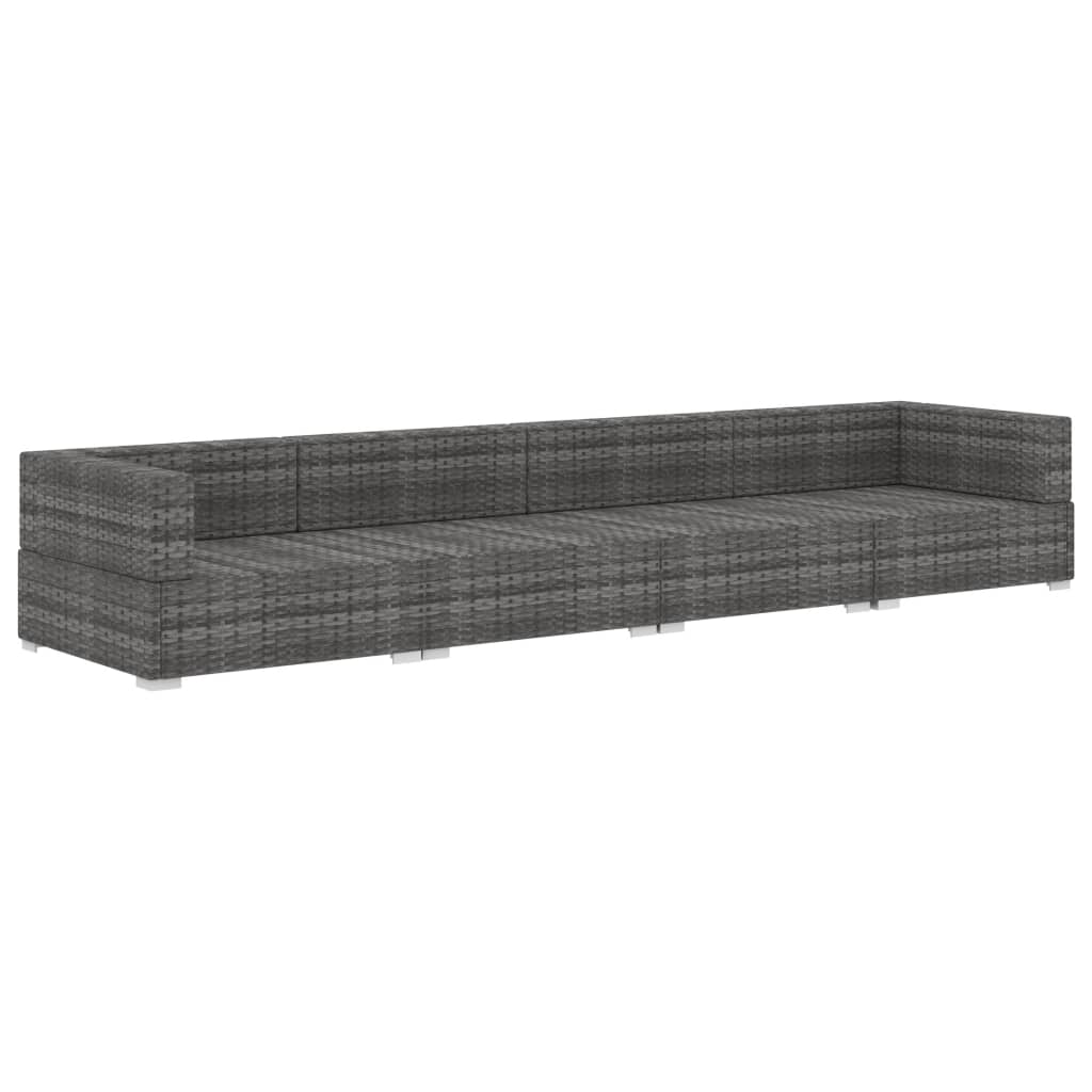 vidaXL 4-częściowa sofa do ogrodu, z poduszkami, polirattan, szara