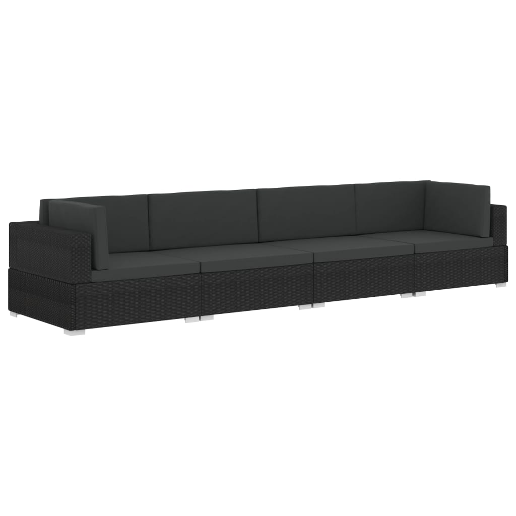 vidaXL 4-częściowa sofa ogrodowa, poduszki, rattan PE, czarna