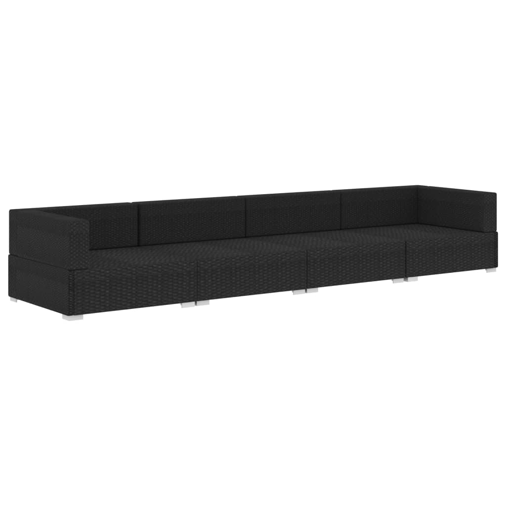 vidaXL 4-częściowa sofa ogrodowa, poduszki, rattan PE, czarna