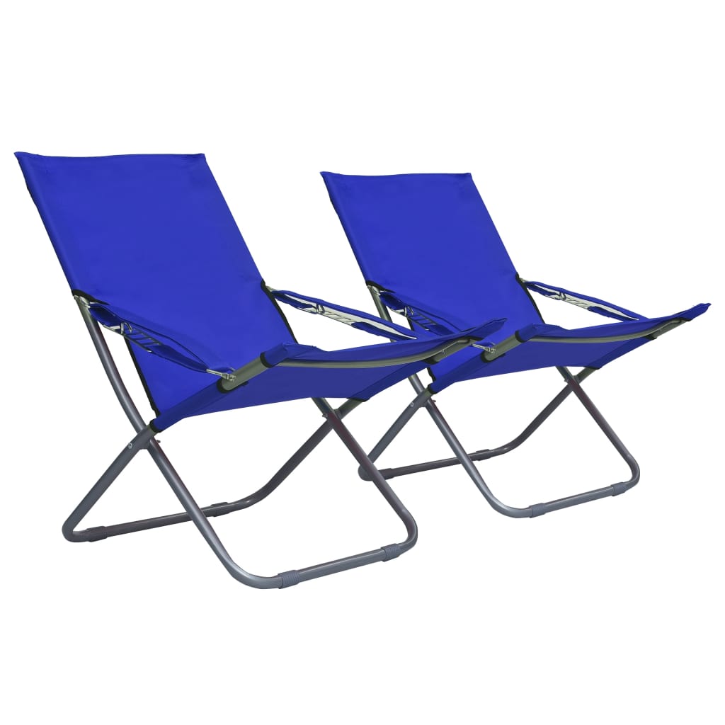 vidaXL Składane krzesła plażowe, 2 szt., tkanina, niebieskie