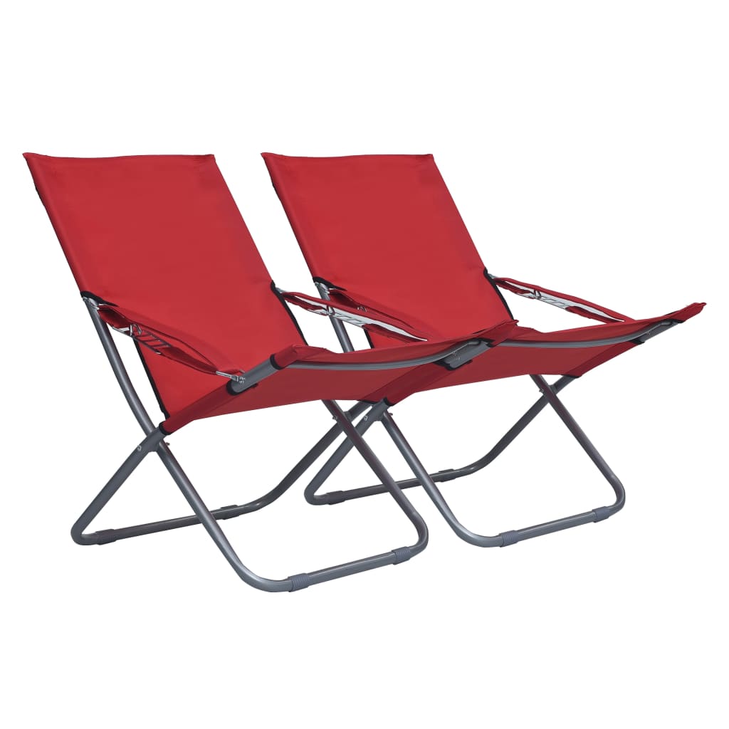 vidaXL Składane krzesła plażowe, 2 szt., tkanina, czerwone