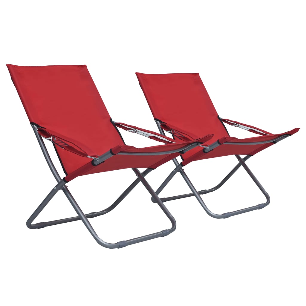 vidaXL Składane krzesła plażowe, 2 szt., tkanina, czerwone