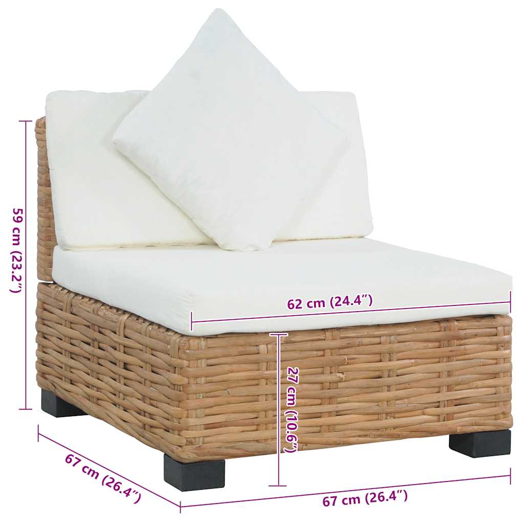 vidaXL Sofa bez podłokietników, z poduszkami, naturalny rattan