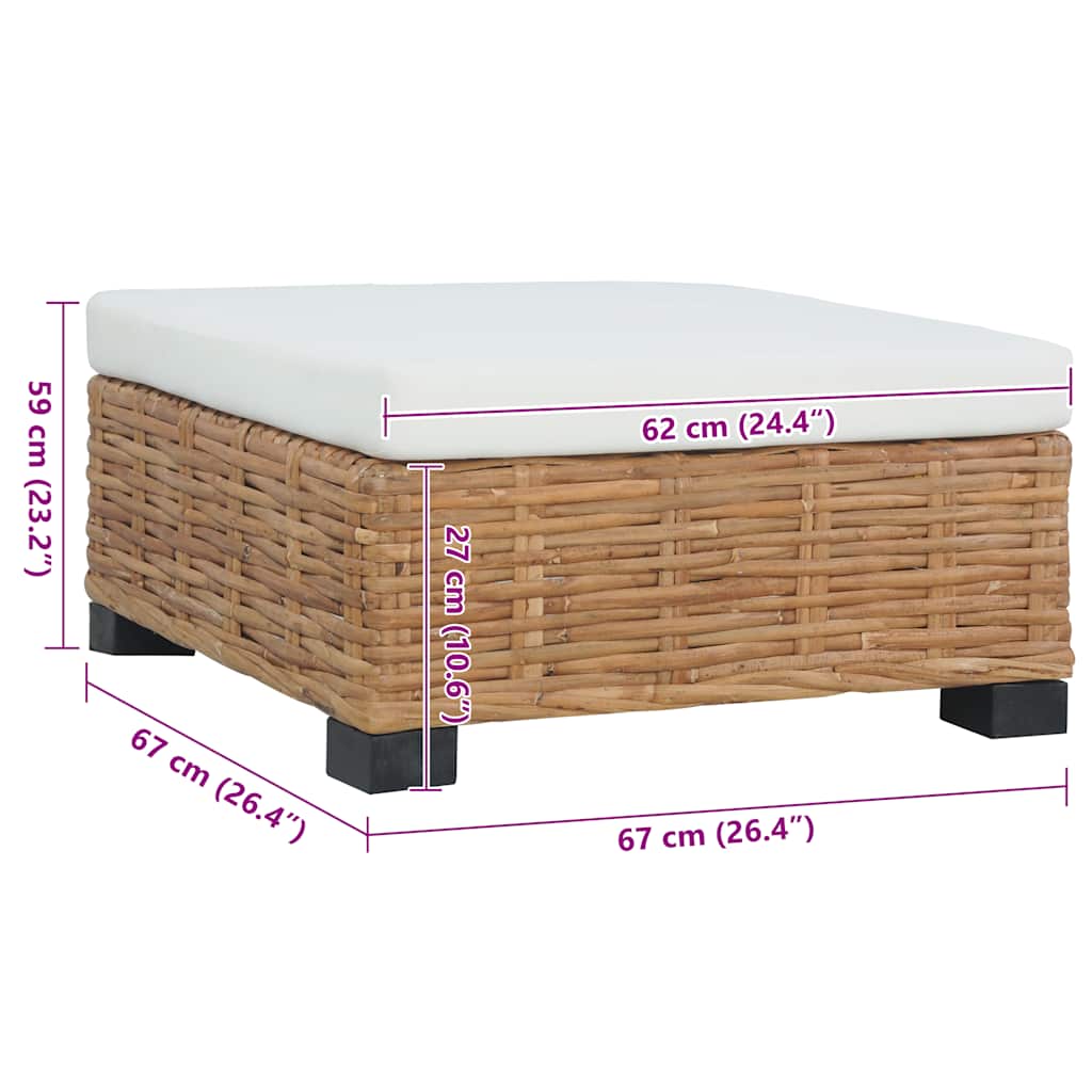 vidaXL Podnóżek z poduszką, naturalny rattan