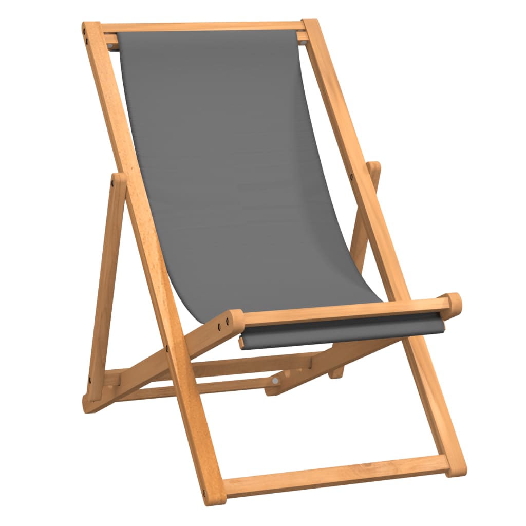 vidaXL Składany leżak plażowy, lite drewno tekowe, szary