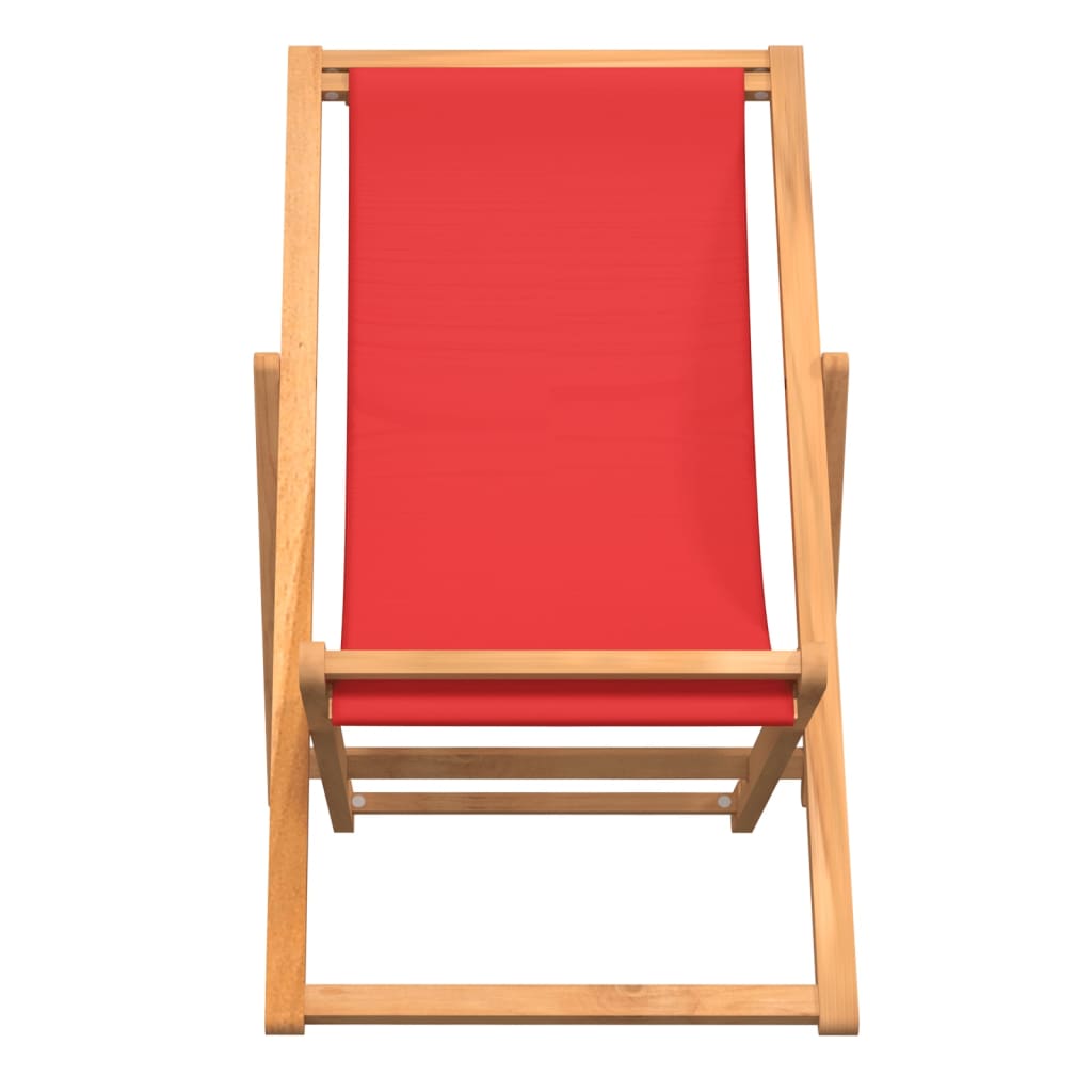 vidaXL Składany leżak plażowy, lite drewno tekowe, czerwony