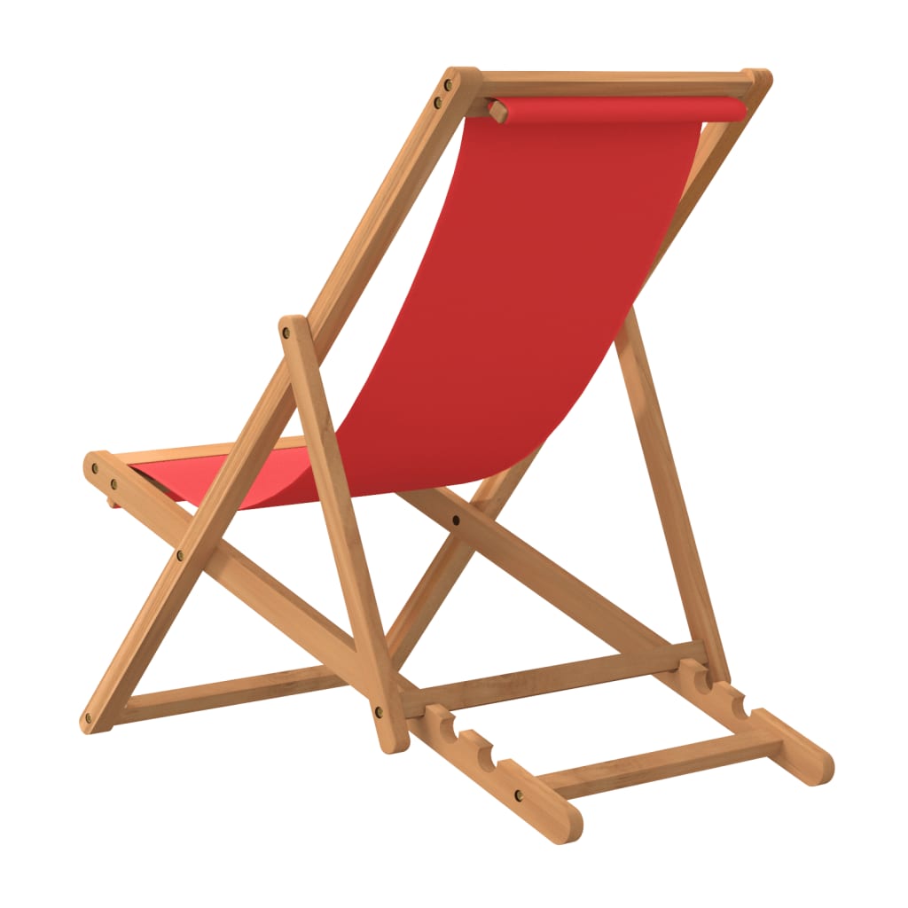 vidaXL Składany leżak plażowy, lite drewno tekowe, czerwony