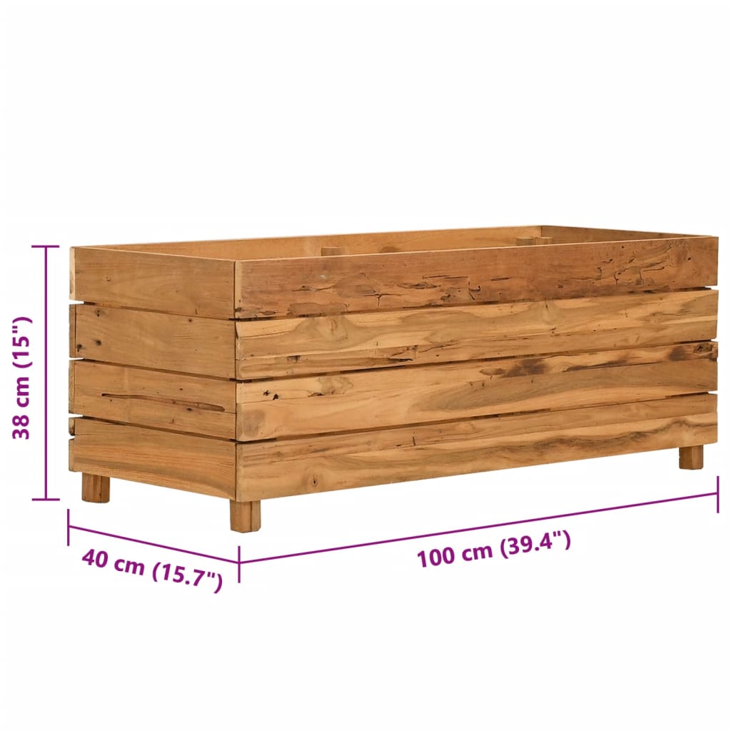 vidaXL Podwyższona donica 100x40x38 cm, drewno tekowe z odzysku i stal