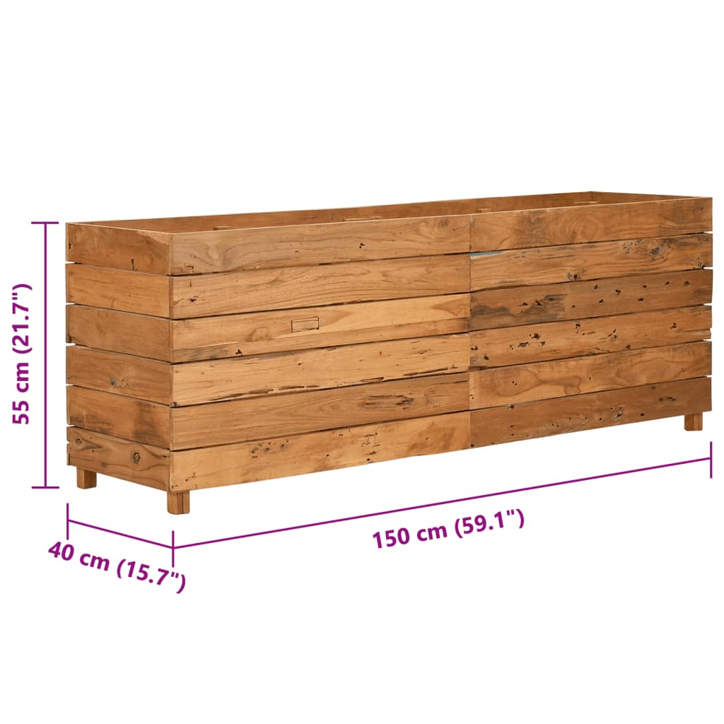 vidaXL Podwyższona donica 150x40x55 cm drewno tekowe z recyklingu/stal