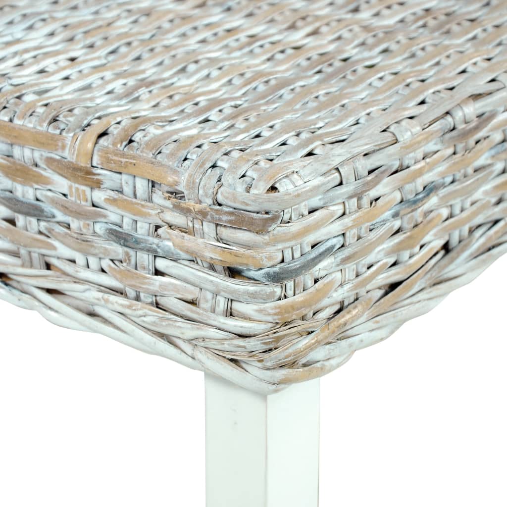 vidaXL Ławka, 110 cm, biała, rattan kubu i lite drewno mahoniowe