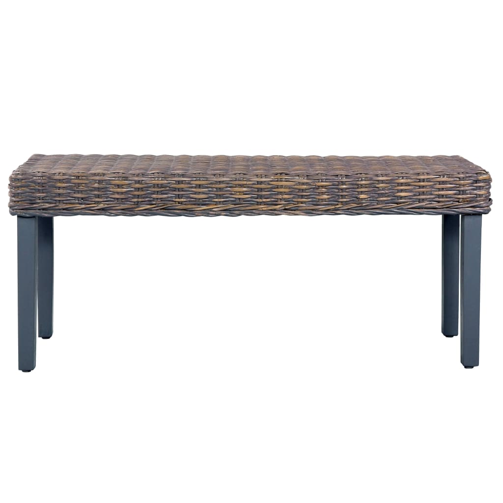 vidaXL Ławka, 110 cm, szara, rattan kubu i lite drewno mahoniowe