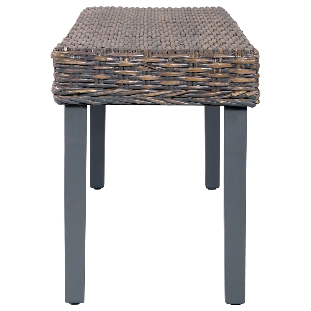 vidaXL Ławka, 110 cm, szara, rattan kubu i lite drewno mahoniowe
