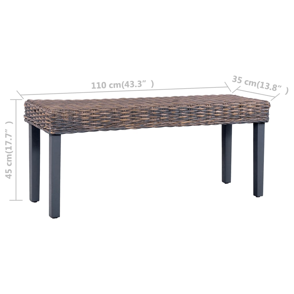 vidaXL Ławka, 110 cm, szara, rattan kubu i lite drewno mahoniowe