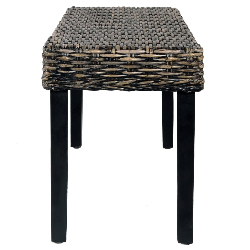 vidaXL Ławka, 110 cm, czarna, rattan kubu i lite drewno mahoniowe