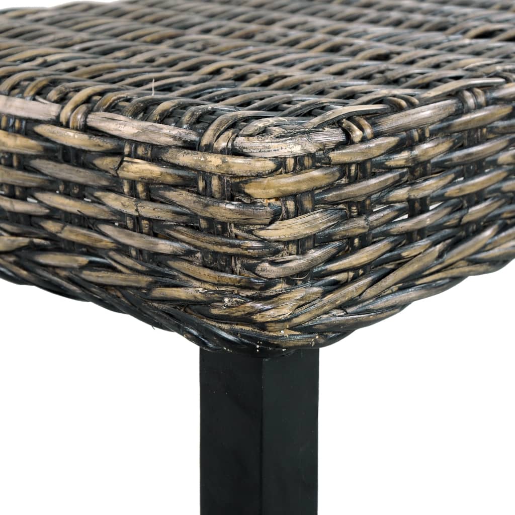 vidaXL Ławka, 110 cm, czarna, rattan kubu i lite drewno mahoniowe