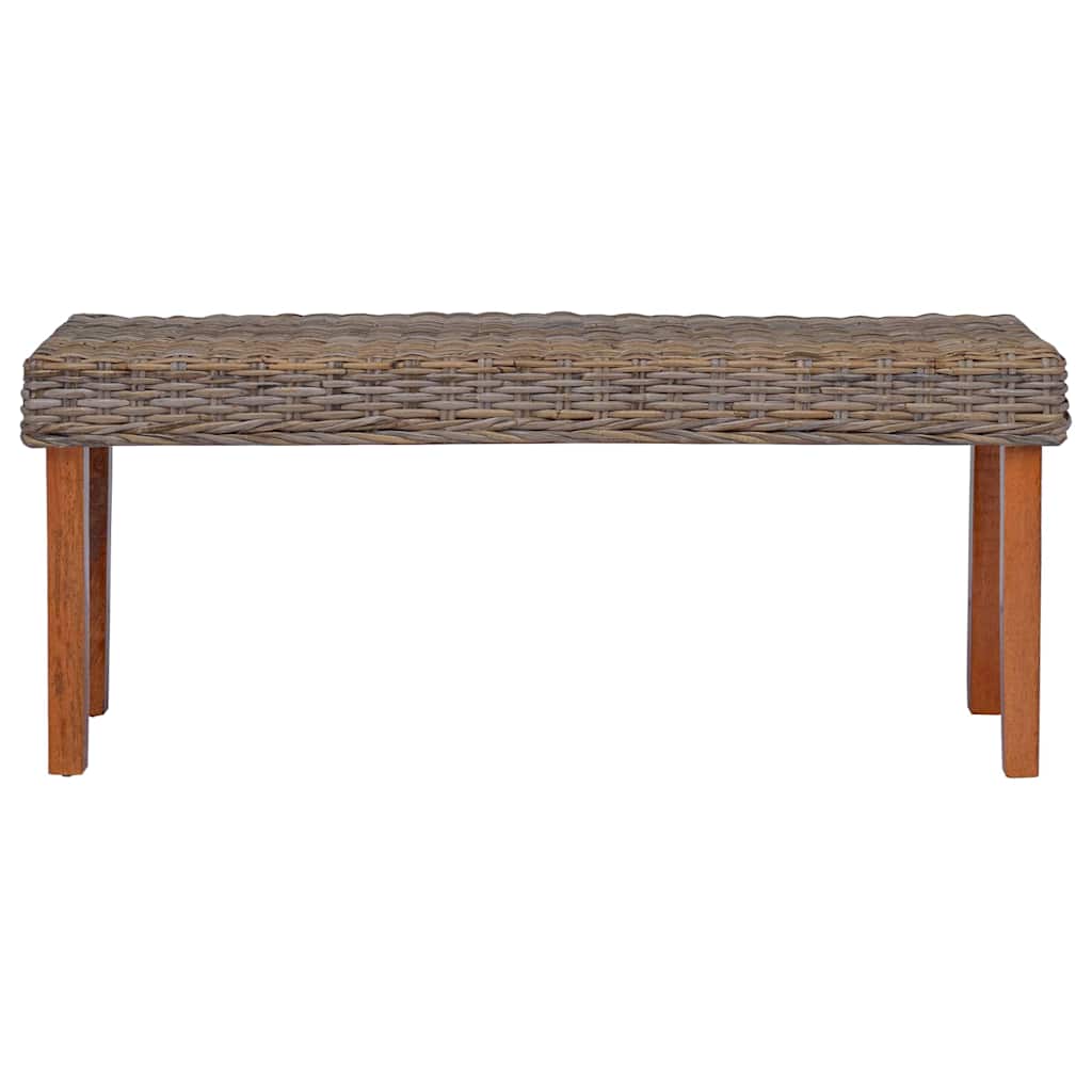 vidaXL Ławka, 110 cm, naturalny kolor, rattan kubu i lite drewno mahoniowe