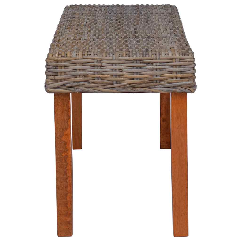 vidaXL Ławka, 110 cm, naturalny kolor, rattan kubu i lite drewno mahoniowe
