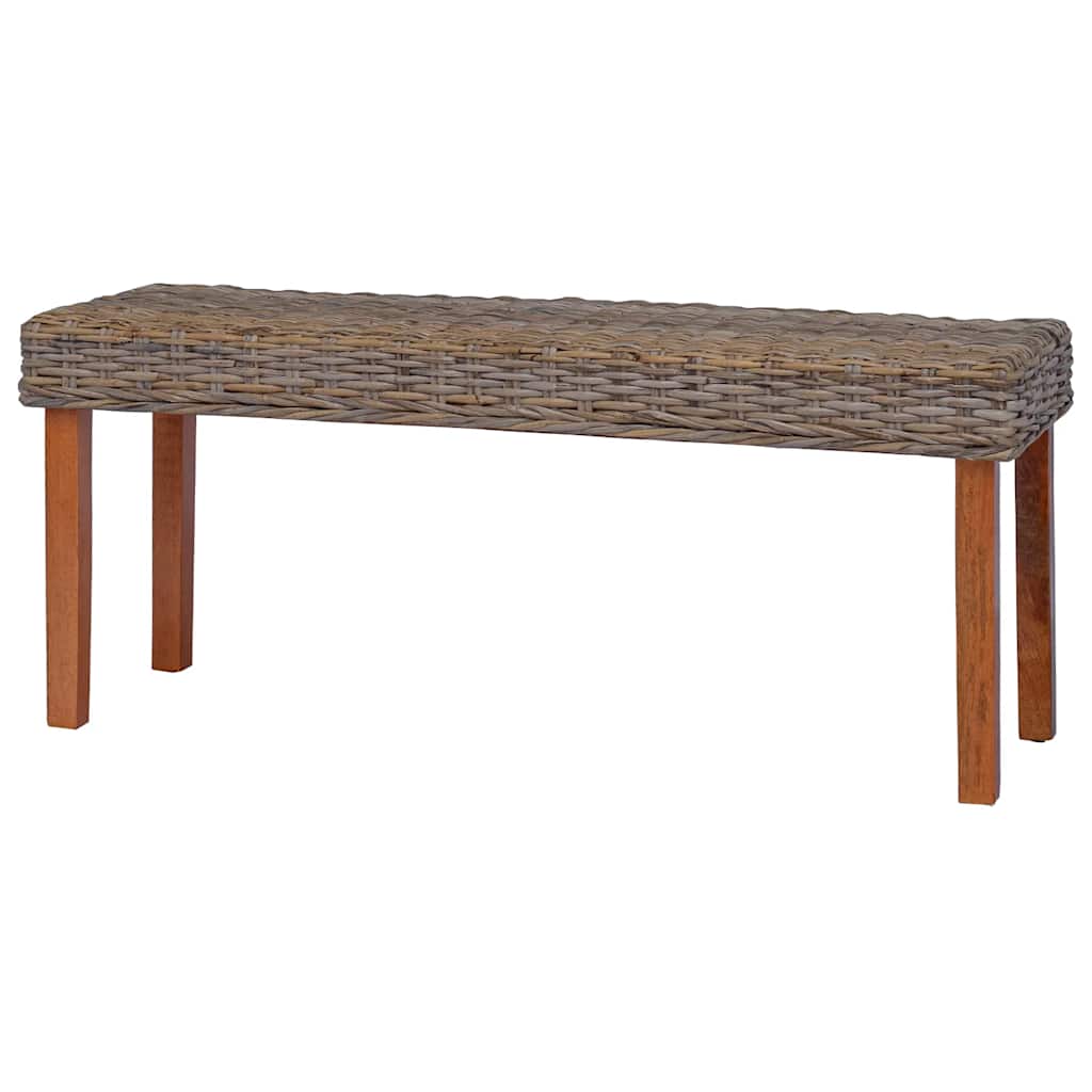vidaXL Ławka, 110 cm, naturalny kolor, rattan kubu i lite drewno mahoniowe