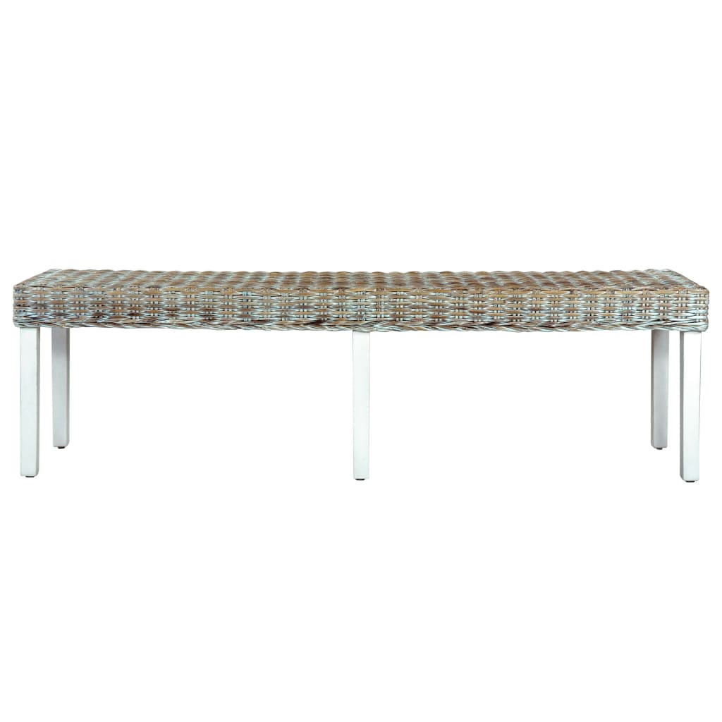 vidaXL Ławka, 160 cm, biała, naturalny rattan kubu i lite drewno mango