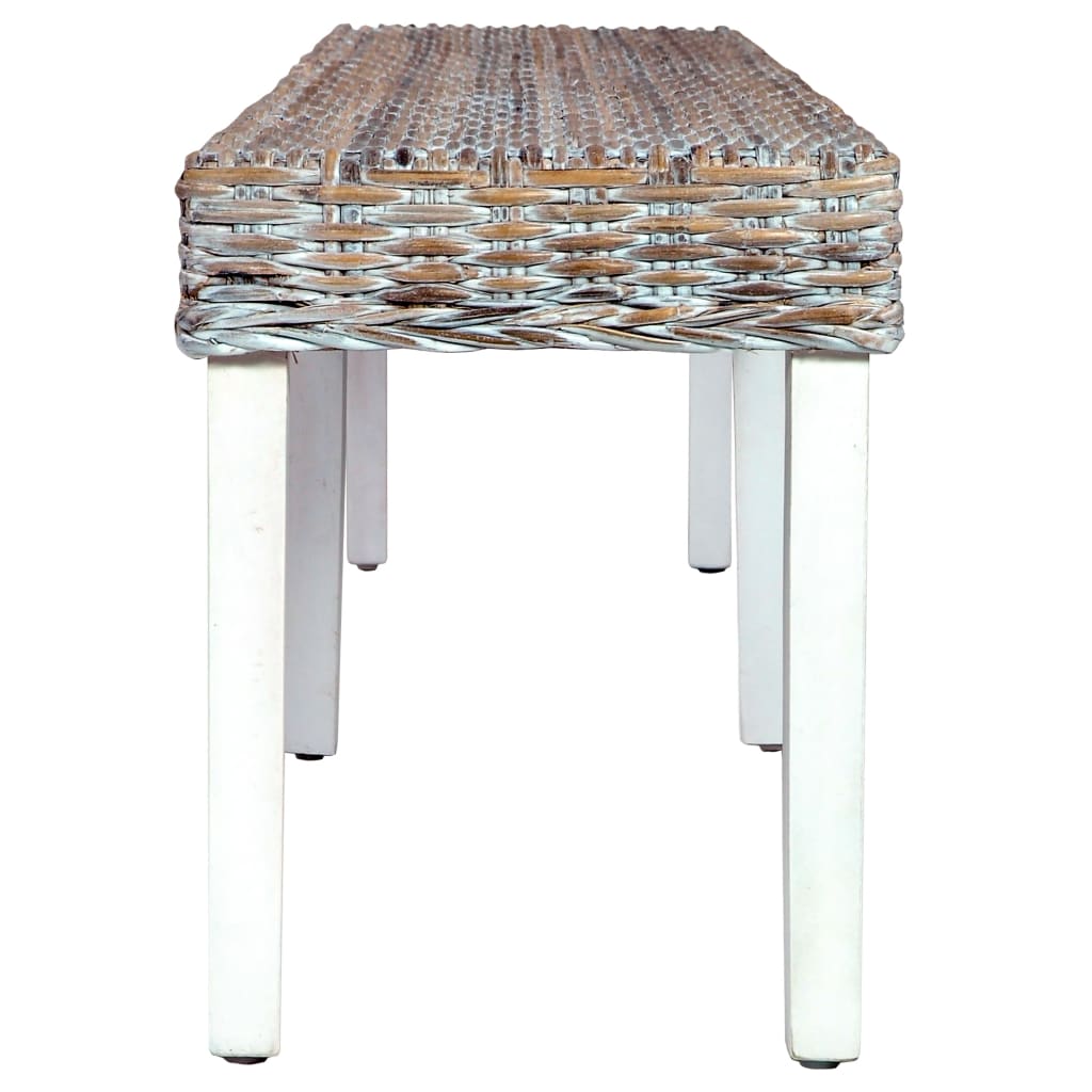 vidaXL Ławka, 160 cm, biała, naturalny rattan kubu i lite drewno mango