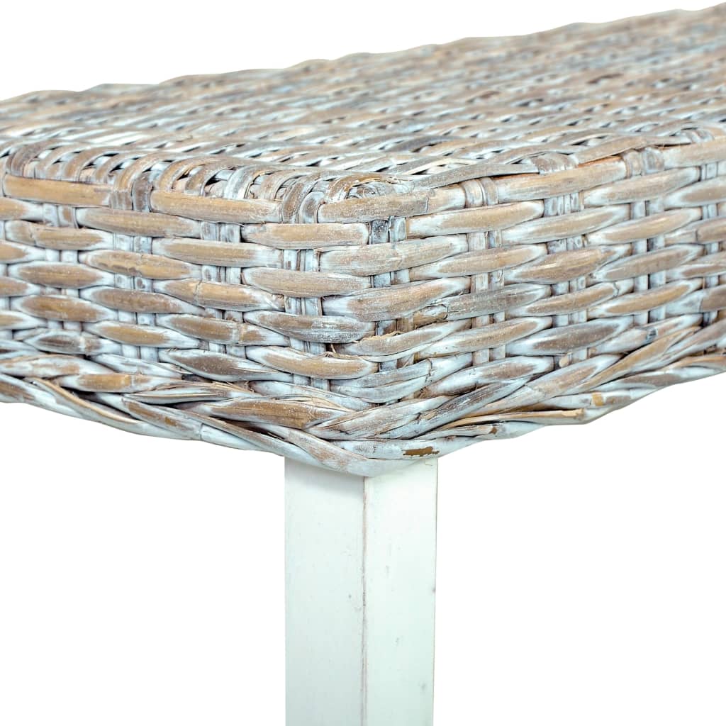 vidaXL Ławka, 160 cm, biała, naturalny rattan kubu i lite drewno mango