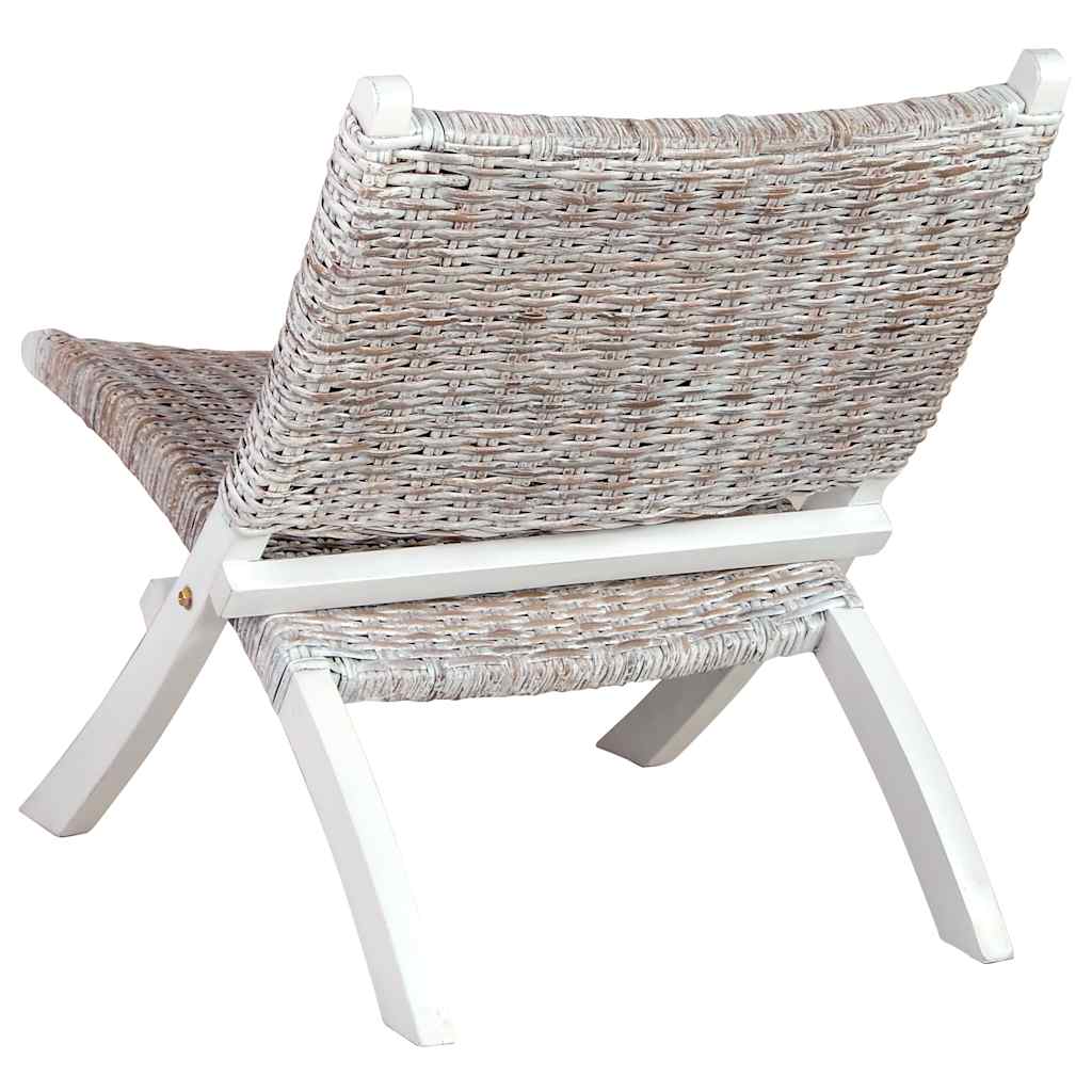vidaXL Krzesło, białe, naturalny rattan kubu i lite drewno mahoniowe