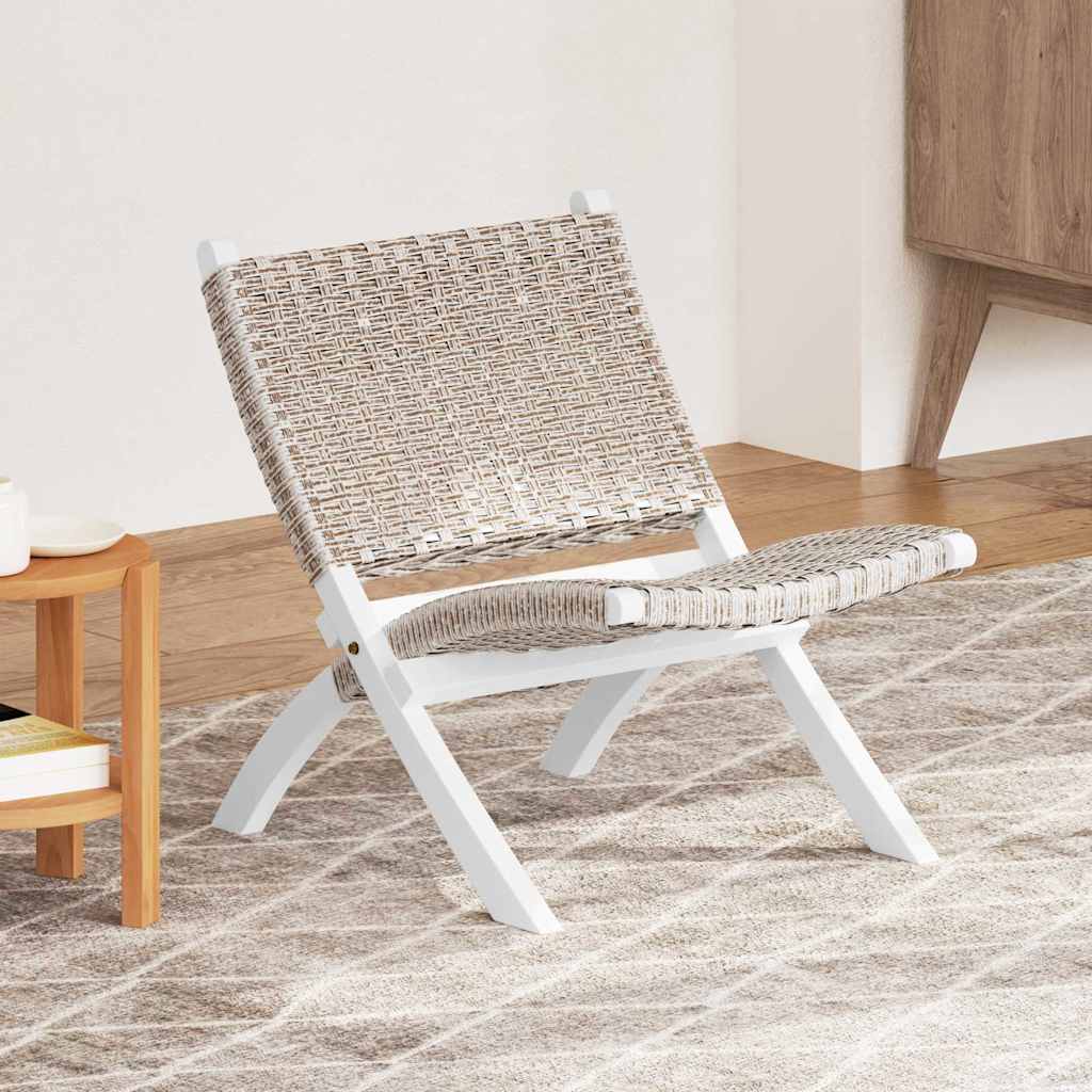vidaXL Krzesło, białe, naturalny rattan kubu i lite drewno mahoniowe