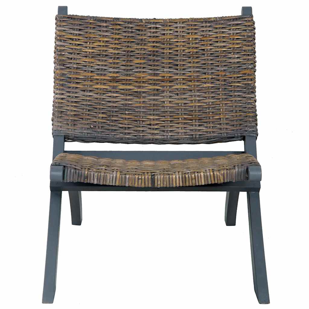 vidaXL Krzesło, szare, naturalny rattan kubu i lite drewno mahoniowe