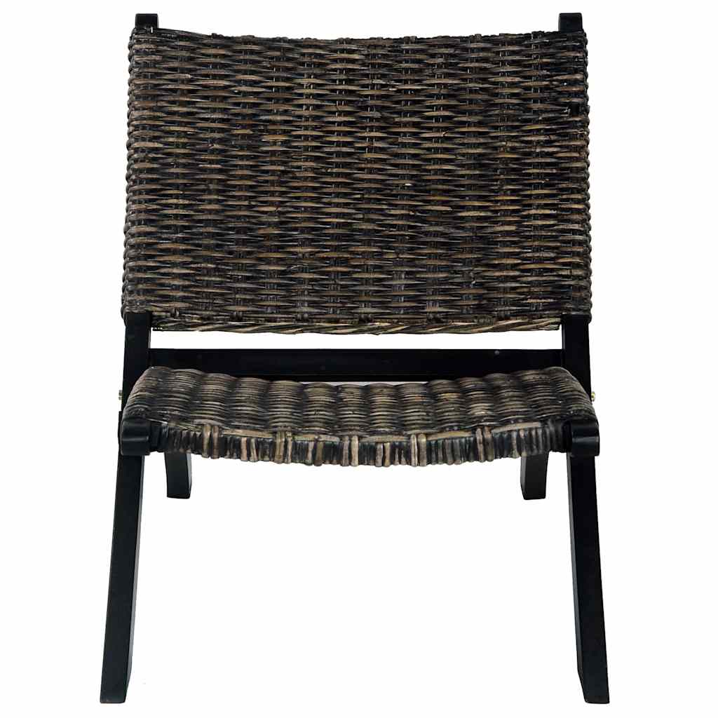 vidaXL Krzesło, czarne, naturalny rattan kubu i lite drewno mahoniowe