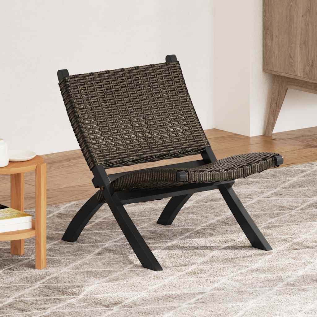 vidaXL Krzesło, czarne, naturalny rattan kubu i lite drewno mahoniowe