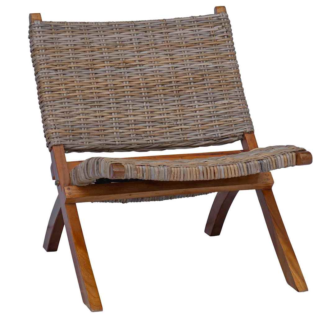 vidaXL Krzesło, naturalny rattan kubu i lite drewno mahoniowe