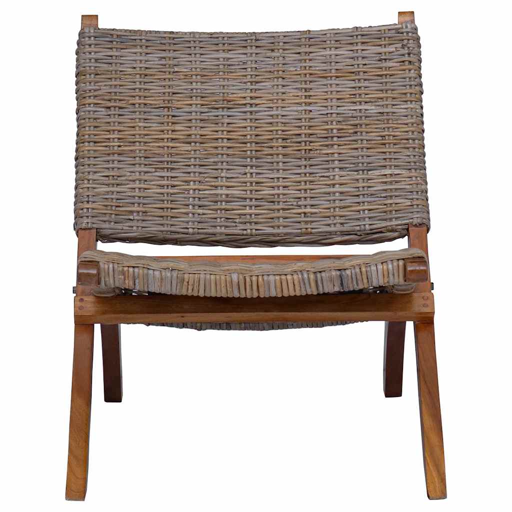 vidaXL Krzesło, naturalny rattan kubu i lite drewno mahoniowe