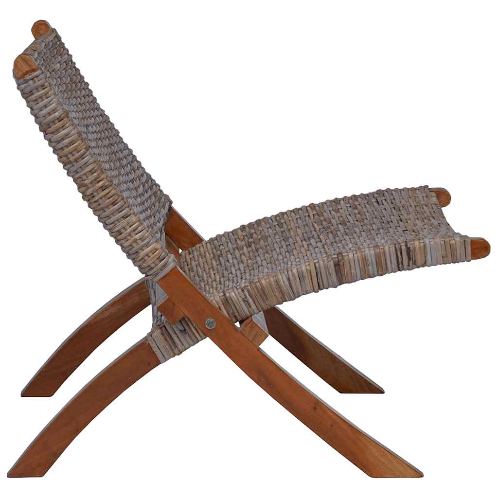 vidaXL Krzesło, naturalny rattan kubu i lite drewno mahoniowe