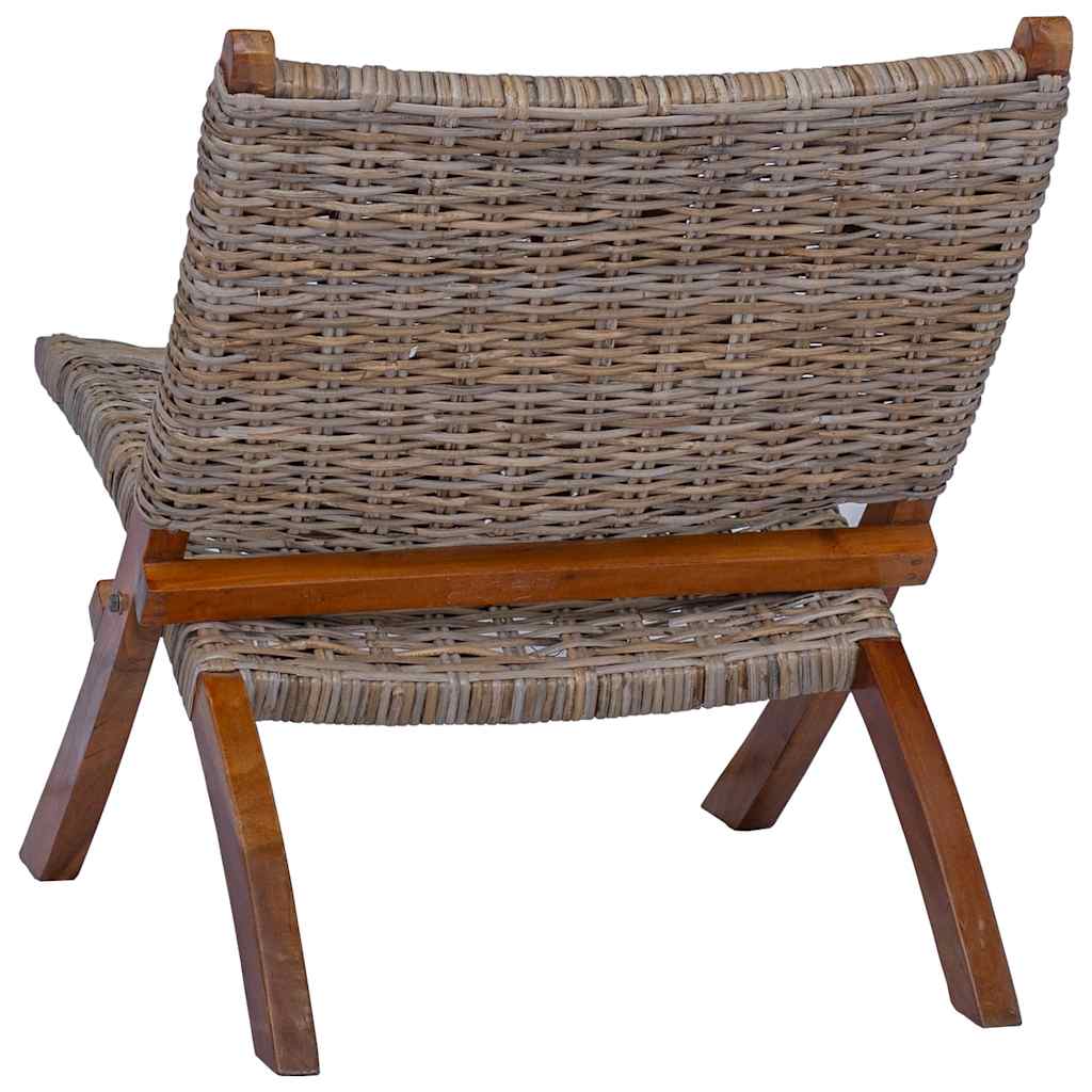 vidaXL Krzesło, naturalny rattan kubu i lite drewno mahoniowe
