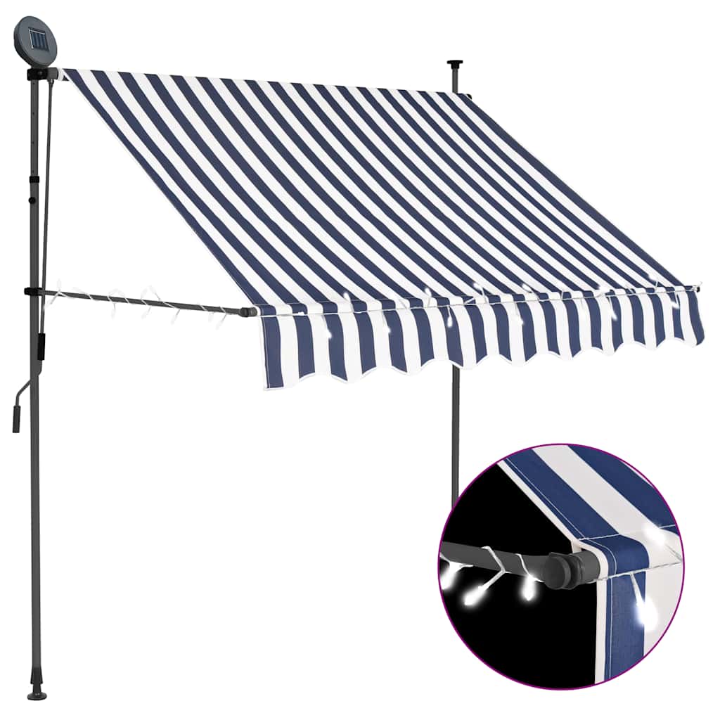 vidaXL Ręcznie zwijana markiza z LED, 100 cm, niebiesko-biała