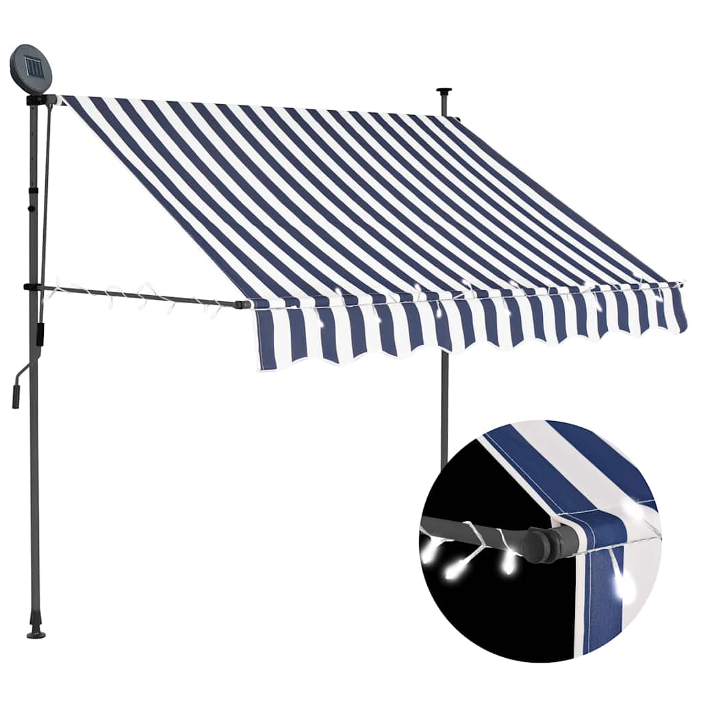 vidaXL Ręcznie zwijana markiza z LED, 150 cm, niebiesko-biała