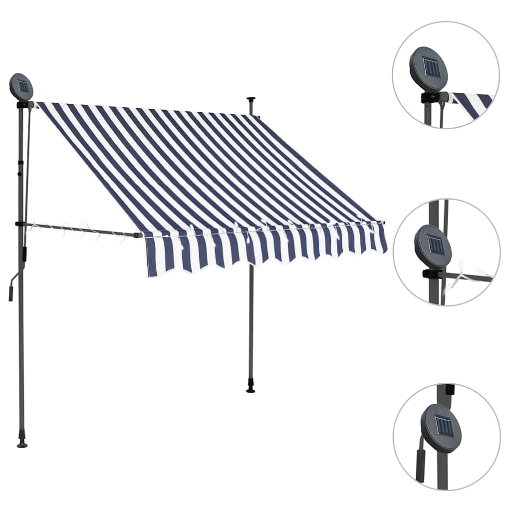 vidaXL Ręcznie zwijana markiza z LED, 150 cm, niebiesko-biała