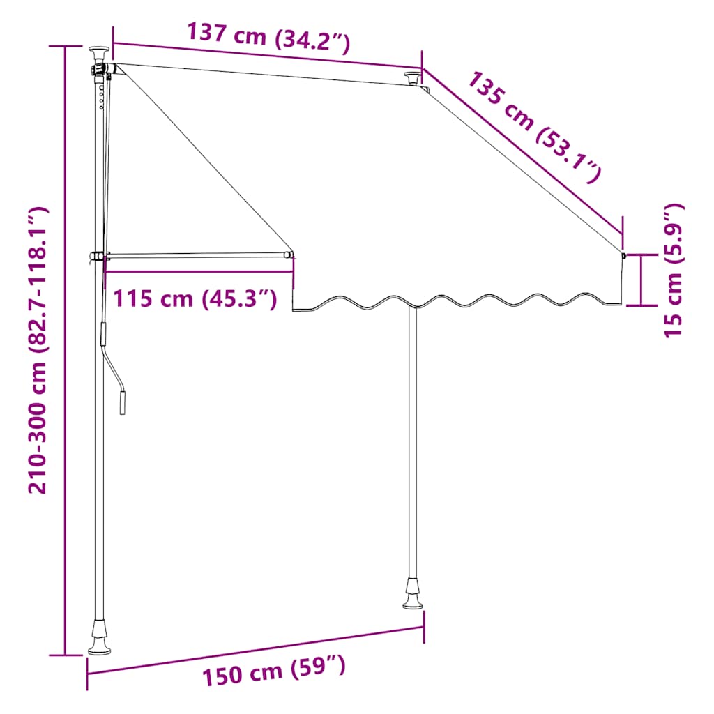 vidaXL Ręcznie zwijana markiza z LED, 150 cm, niebiesko-biała