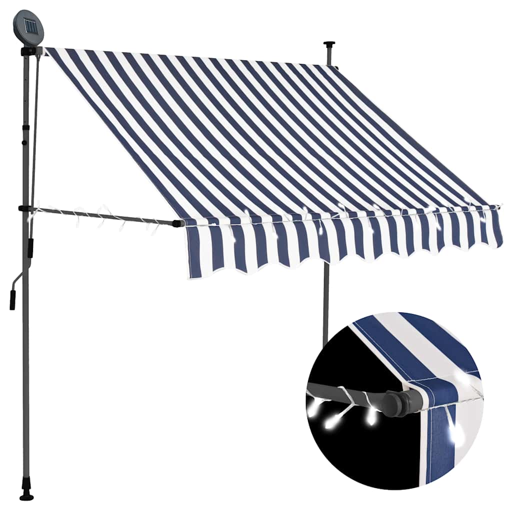 vidaXL Ręcznie zwijana markiza z LED, 200 cm, niebiesko-biała