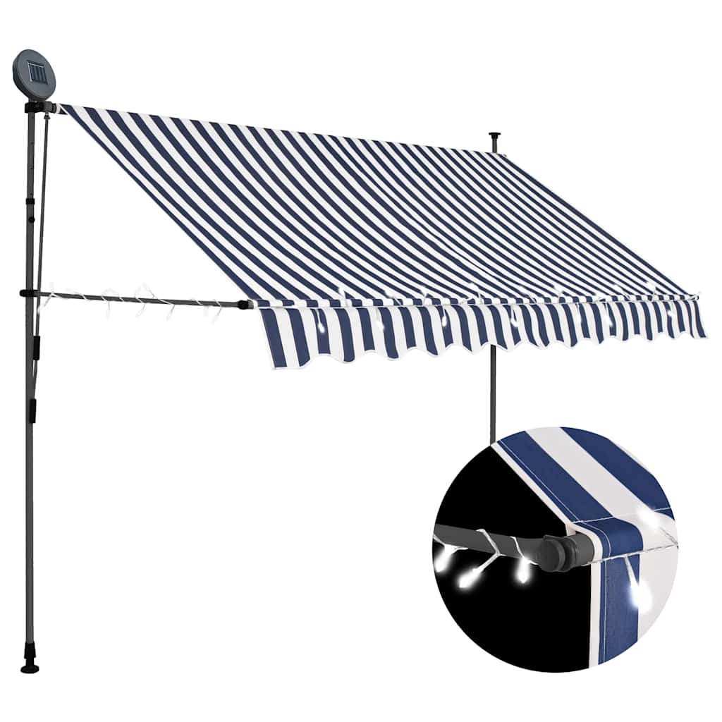 vidaXL Ręcznie zwijana markiza z LED, 250 cm, niebiesko-biała