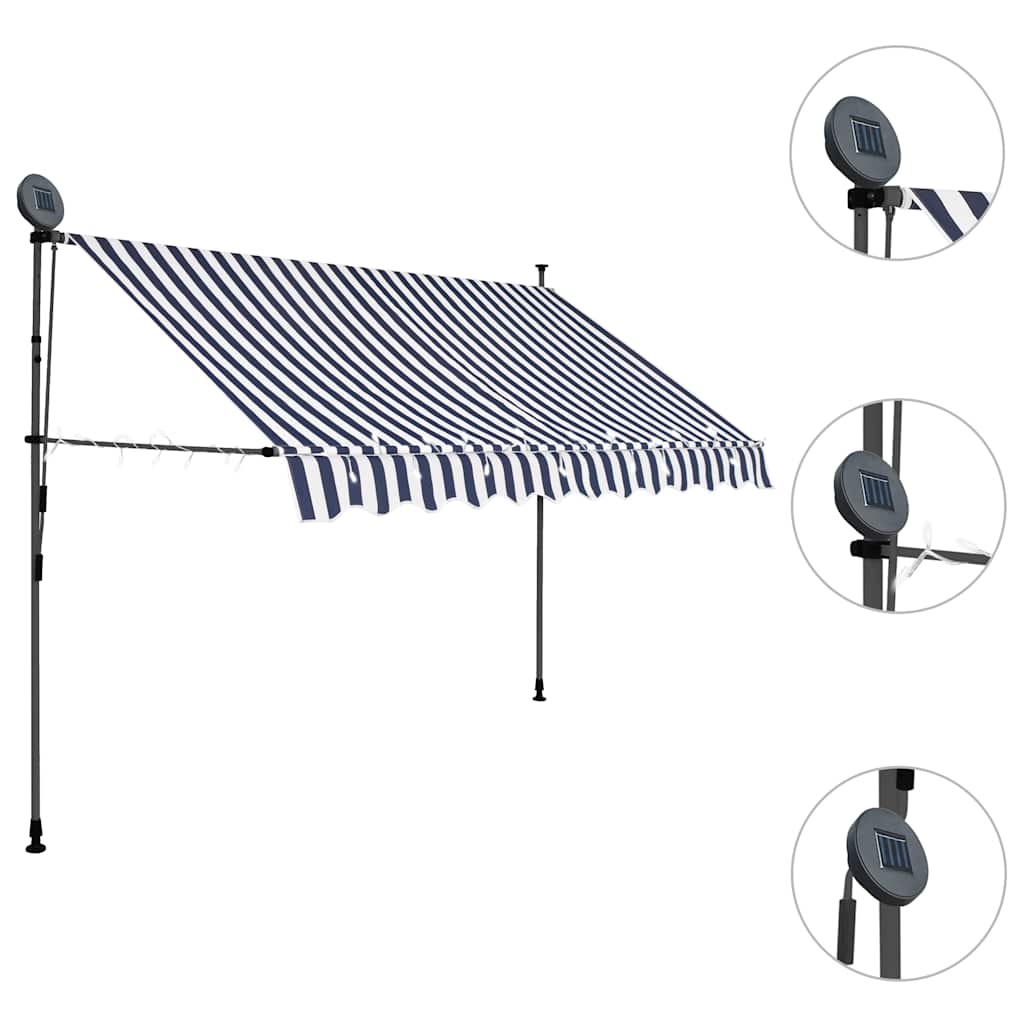 vidaXL Ręcznie zwijana markiza z LED, 250 cm, niebiesko-biała