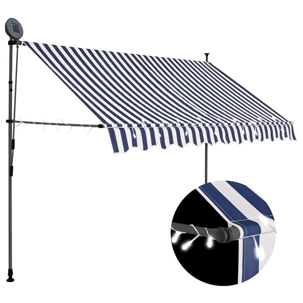 vidaXL Ręcznie zwijana markiza z LED, 300 cm, niebiesko-biała