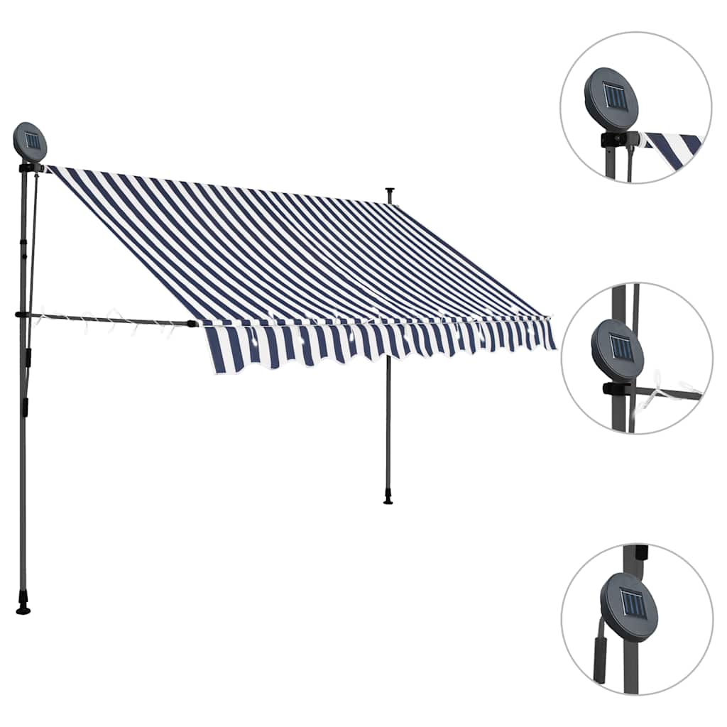 vidaXL Ręcznie zwijana markiza z LED, 300 cm, niebiesko-biała
