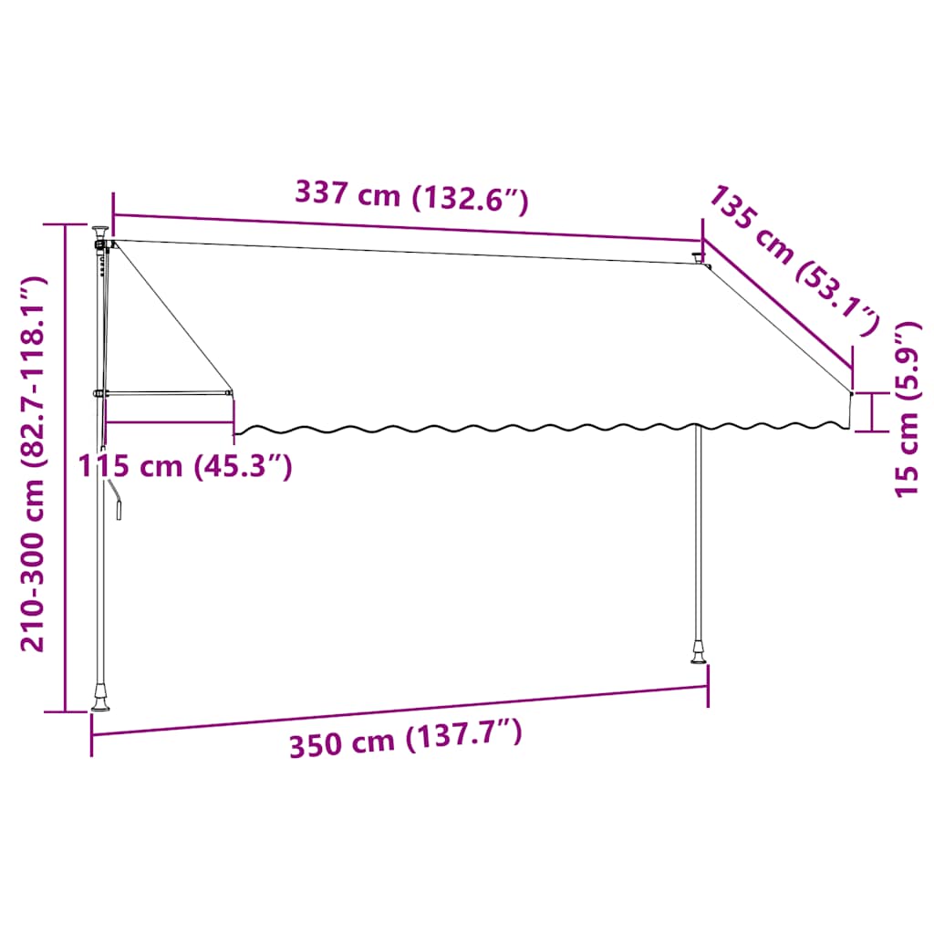 vidaXL Ręcznie zwijana markiza z LED, 350 cm, niebiesko-biała