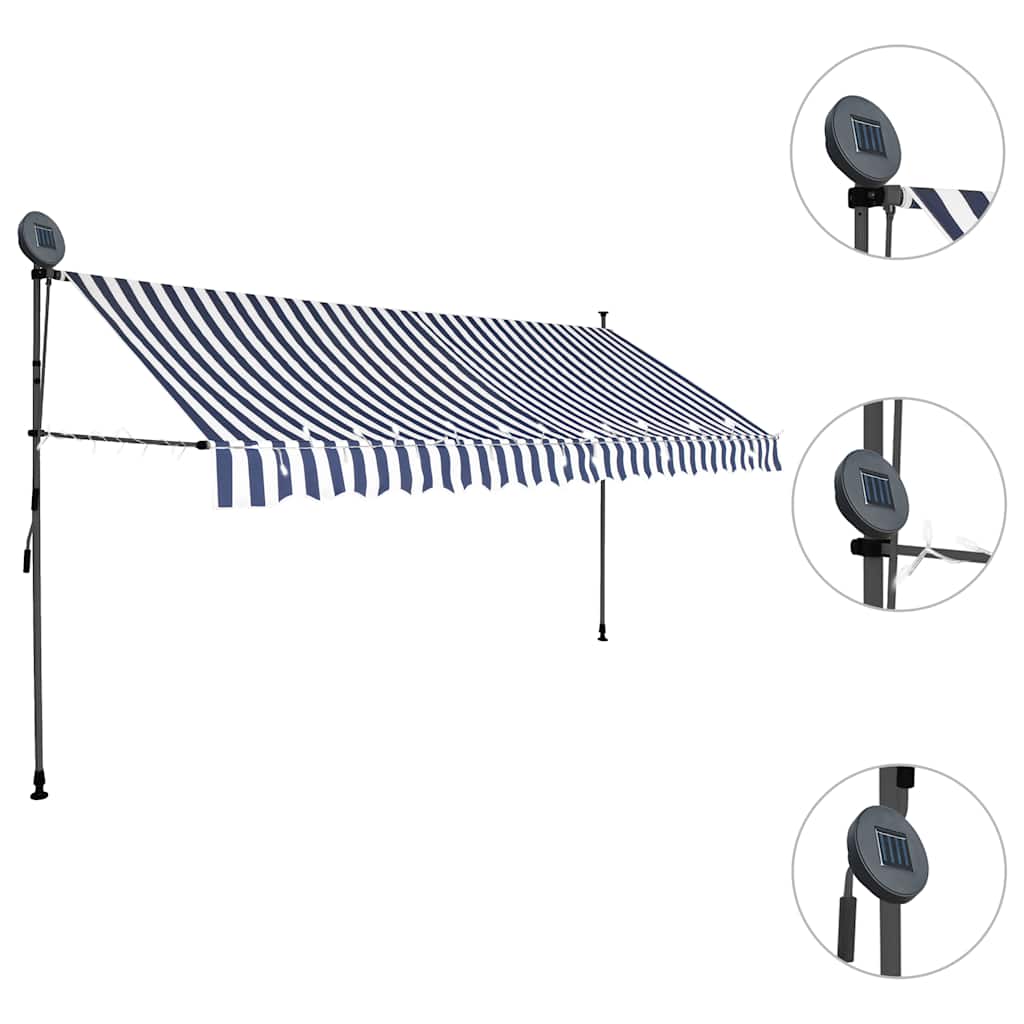 vidaXL Ręcznie zwijana markiza z LED, 400 cm, niebiesko-biała