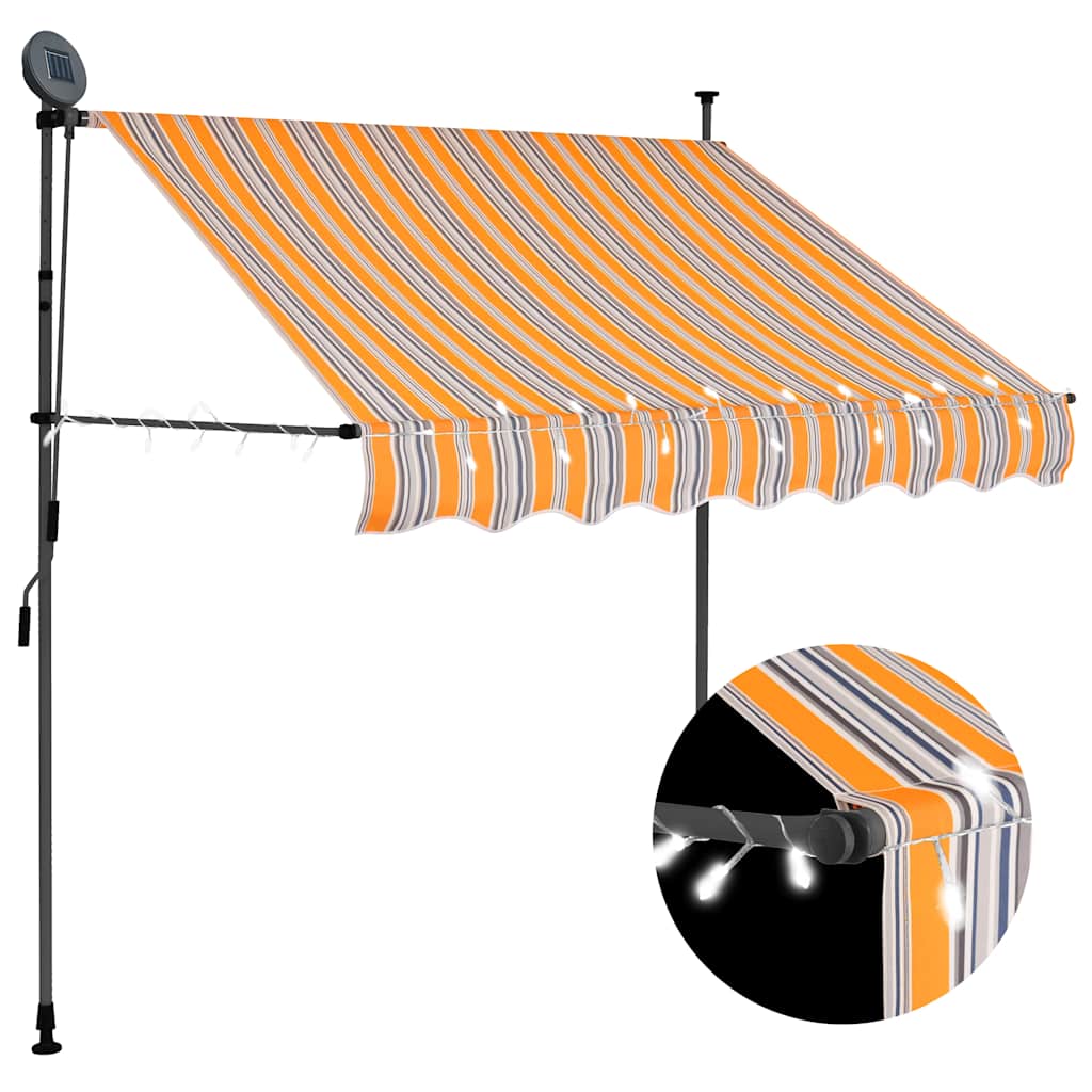 vidaXL Ręcznie zwijana markiza z LED, 100 cm, żółto-niebieska